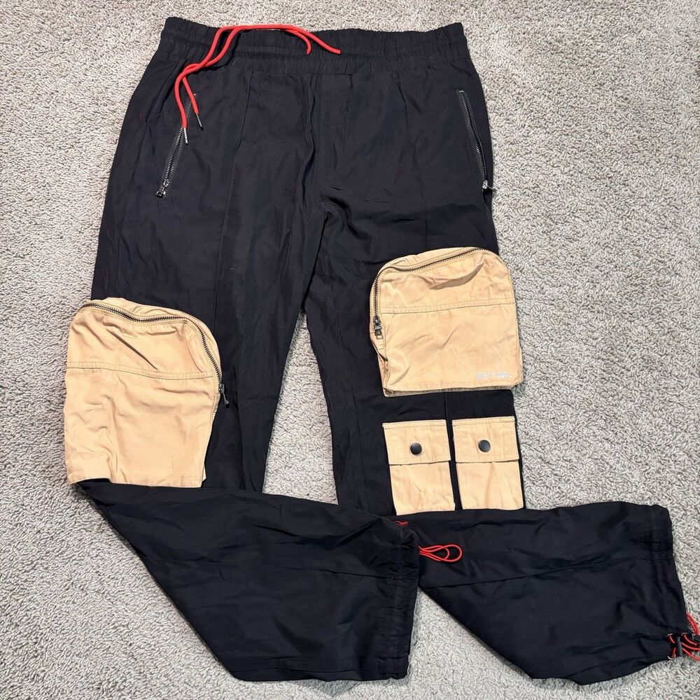 Eptm Cargo Pants Black Men’s XL Streetwear Adjustable Waist Drawstring